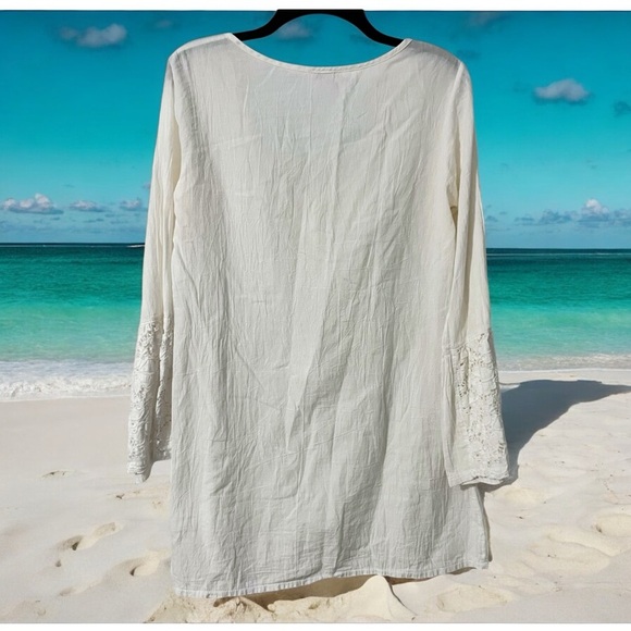 Debbie Katz Cover Up White Crochet Boho Size Large South Beach Resort Vacation - Picture 7 of 7